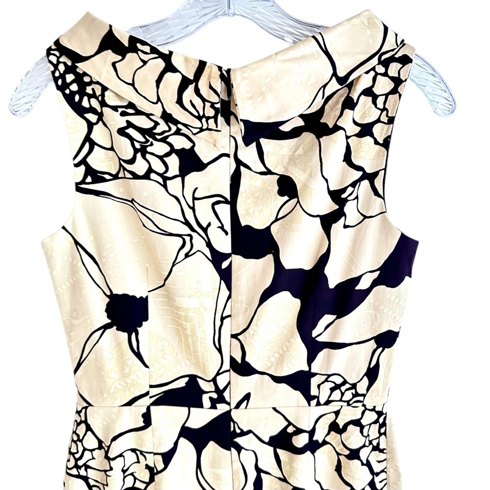 David Meister Beige and Black Floral Print Dress Size 4 - Picture 5 of 11